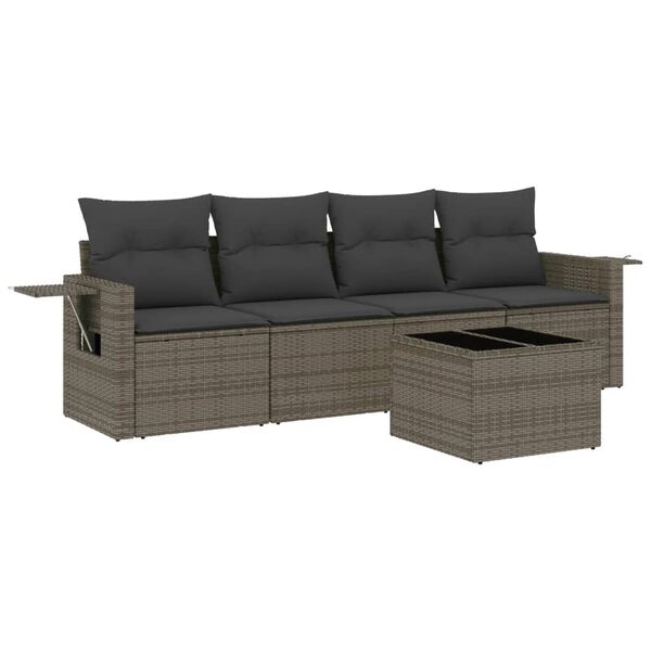 vidaXL Salon de jardin 5 pcs avec coussins gris r&eacute;sine tress&eacute;e