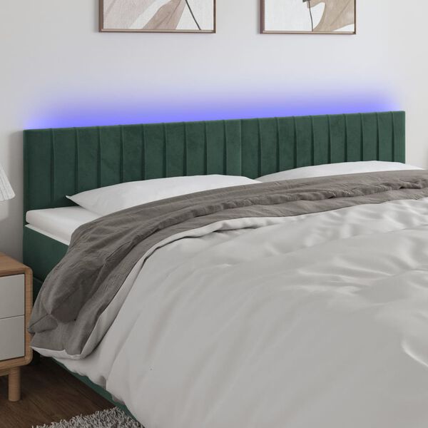 vidaXL T&ecirc;te de lit &agrave; LED Vert fonc&eacute; 160x5x78/88 cm Velours