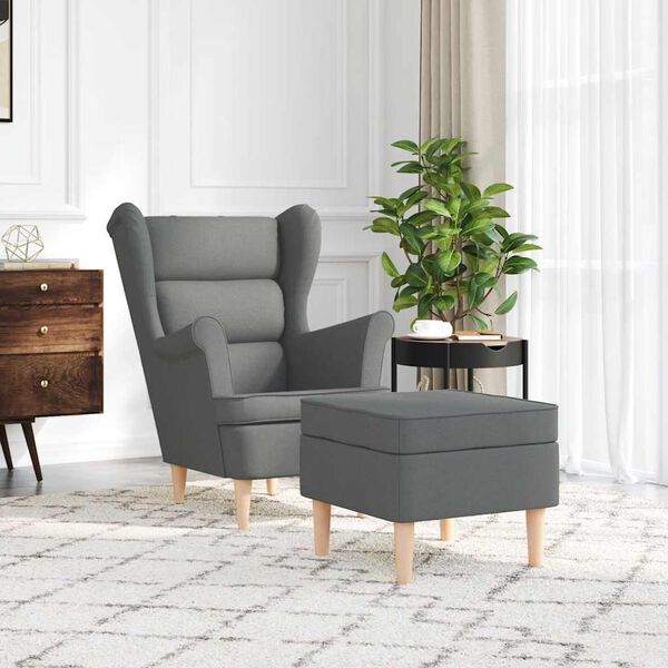 vidaXL Fauteuil avec repose-pied Gris foncé Tissu
