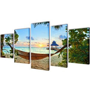 Set de toiles murales imprim&eacute;es Plage avec hamac 100 x 50 cm