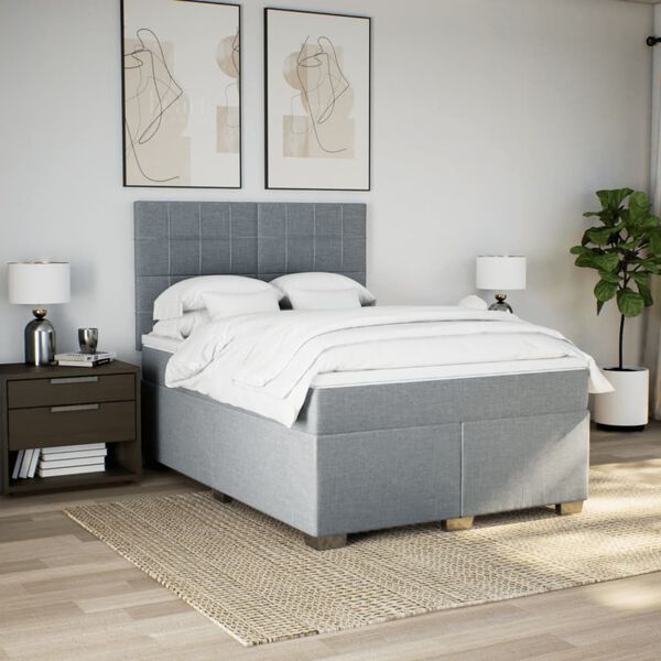 vidaXL Sommier &agrave; lattes de lit avec matelas Gris clair 160x200cm Tissu