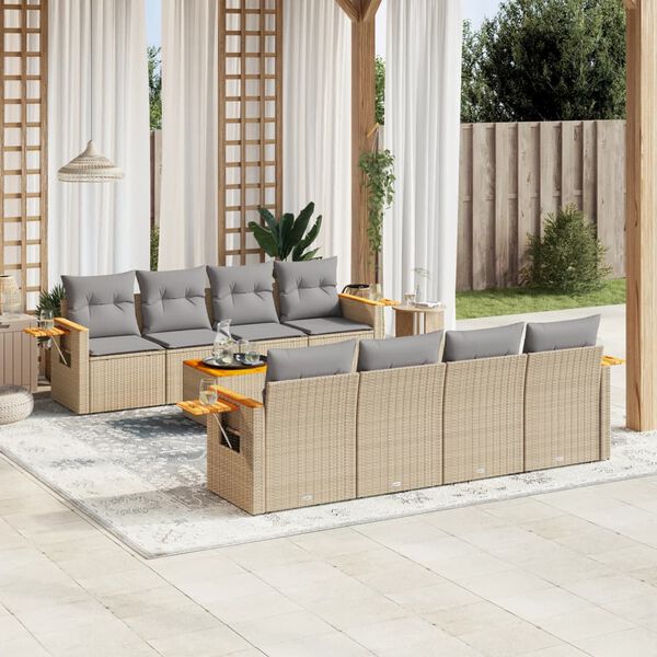 vidaXL Salon de jardin avec coussins 9 pcs beige r&eacute;sine tress&eacute;e