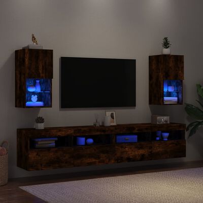 vidaXL Meubles TV avec lumières LED 2 pcs chêne fumé 30,5x30x60 cm