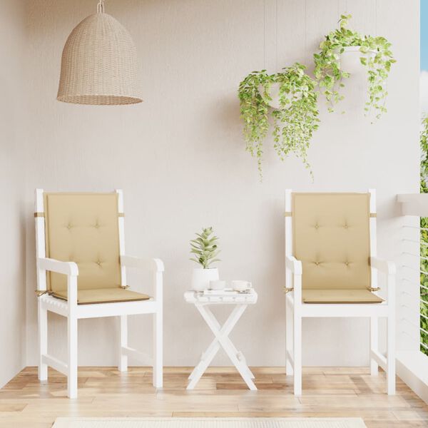 vidaXL Coussins de chaise à dossier bas lot de 2 beige mélangé tissu