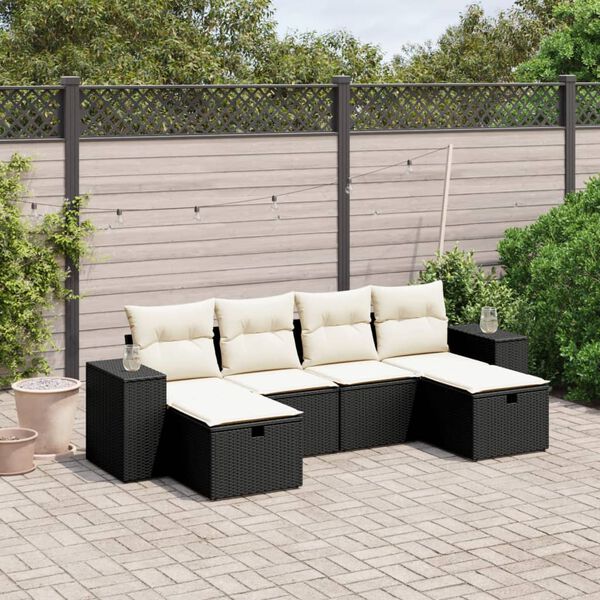vidaXL Salon de jardin 6 pcs avec coussins noir r&eacute;sine tress&eacute;e