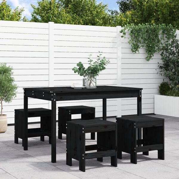 vidaXL Ensemble &agrave; manger de jardin 5pcs noir bois massif de pin