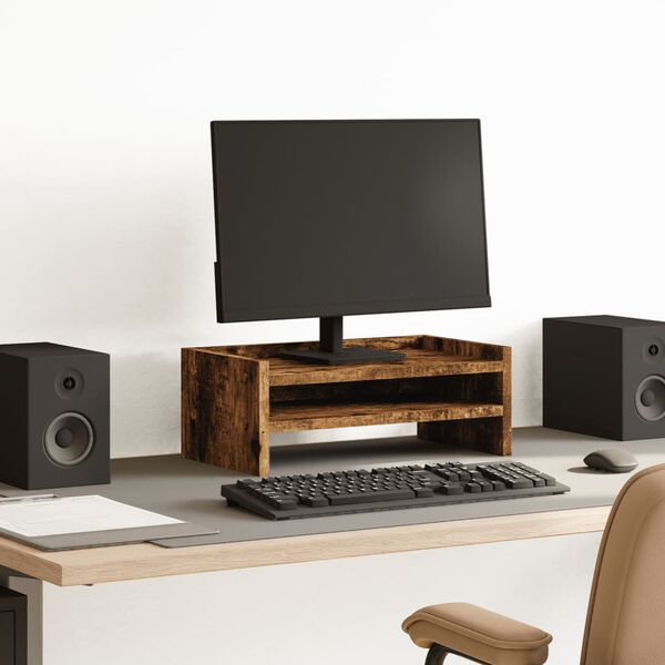 vidaXL Support de moniteur ch&ecirc;ne fum&eacute; 42x24x16 cm bois d'ing&eacute;nierie