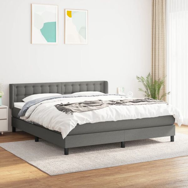 vidaXL Sommier &agrave; lattes de lit avec matelas Gris fonc&eacute; 180x200cm Tissu
