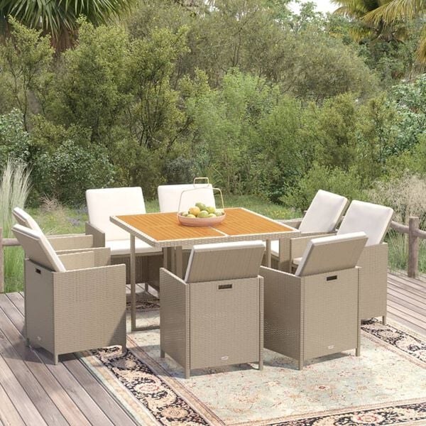 vidaXL Ensemble &agrave; manger de jardin et coussins 9 pcs Poly rotin Beige