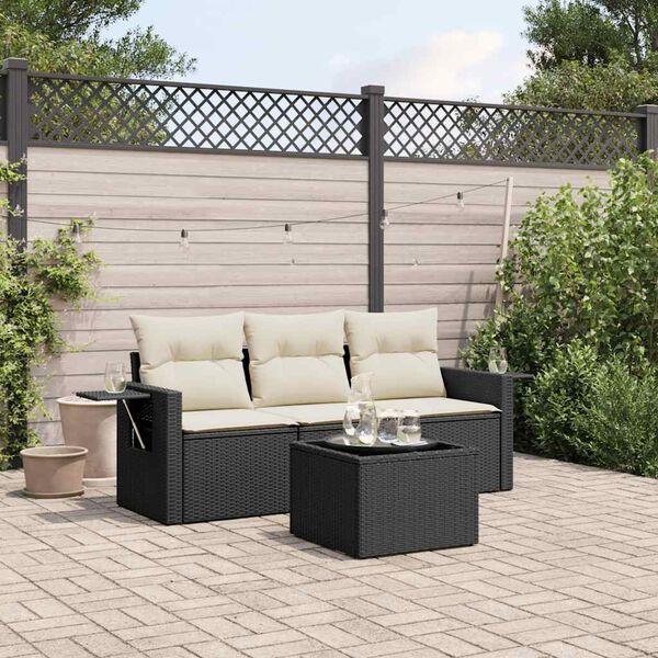vidaXL Salon de jardin 4 pcs avec coussins noir r&eacute;sine tress&eacute;e