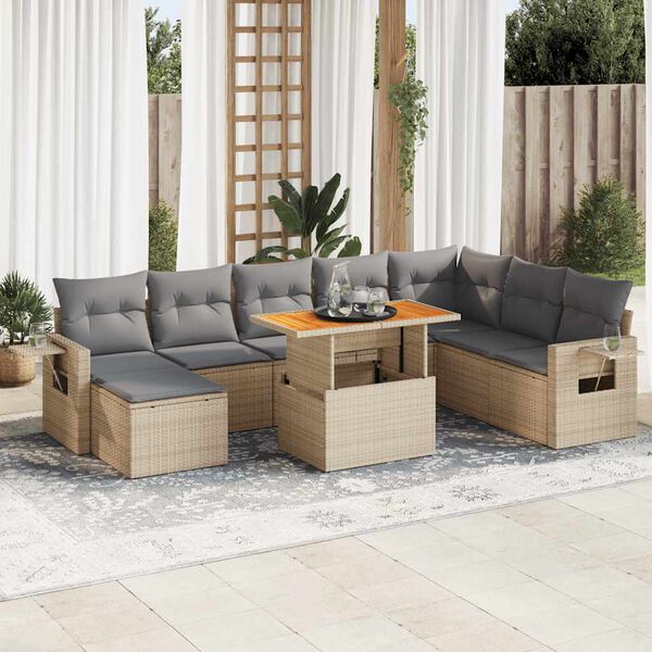vidaXL Salon de jardin avec coussins 9 pcs beige r&eacute;sine tress&eacute;e