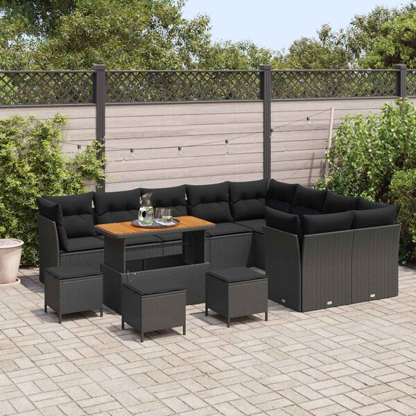 vidaXL Ensemble de canap&eacute; de jardin 13 pcs Noir polyrotin