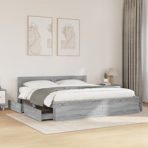 vidaXL Cadre de lit et t&ecirc;te de lit sans matelas sonoma gris 180x200 cm