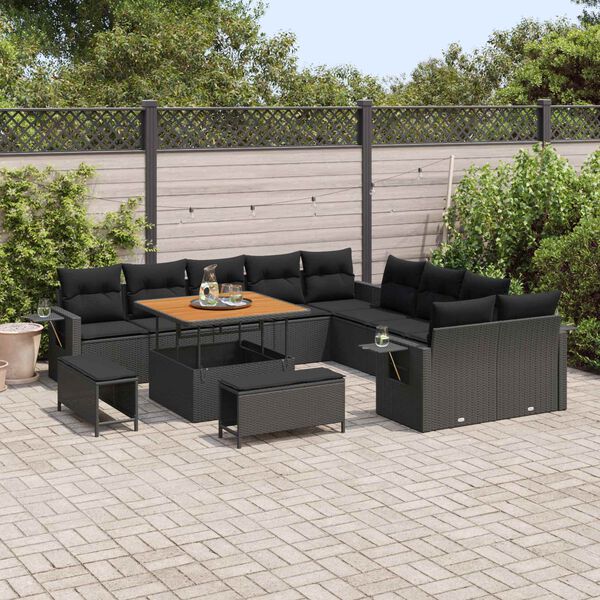 vidaXL Ensemble de canap&eacute; de jardin 13 pcs Noir polyrotin