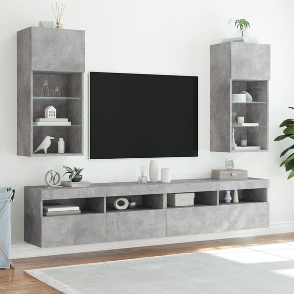 vidaXL Meubles TV avec lumi&egrave;res LED 2 pcs gris b&eacute;ton 40,5x30x90 cm