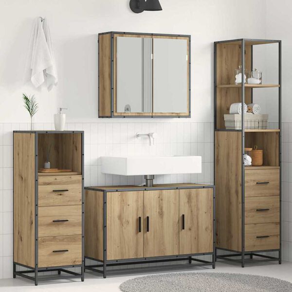 vidaXL Ensemble de mobilier de salle de bain 3 pcs Ch&ecirc;ne artisanal
