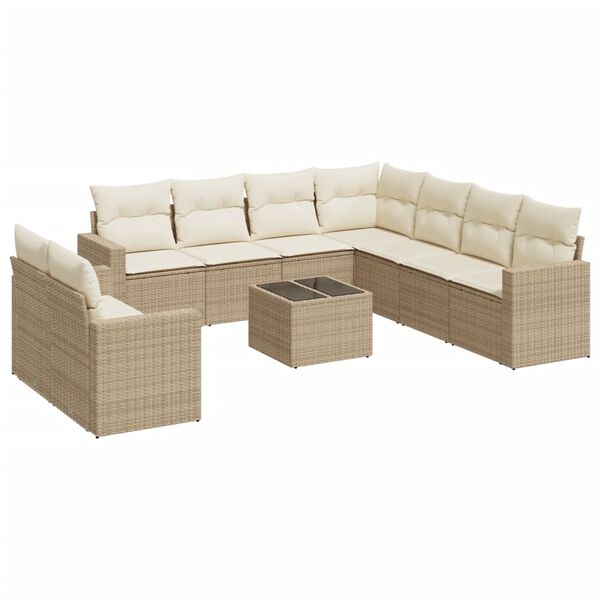 vidaXL Salon de jardin avec coussins 10 pcs beige r&eacute;sine tress&eacute;e