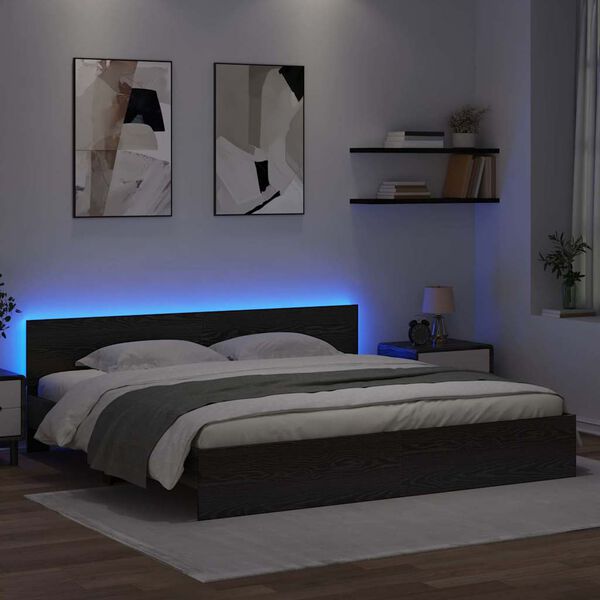 vidaXL Cadre de lit Ch&ecirc;ne noir 180 x 200 cm Bois d'ing&eacute;nierie