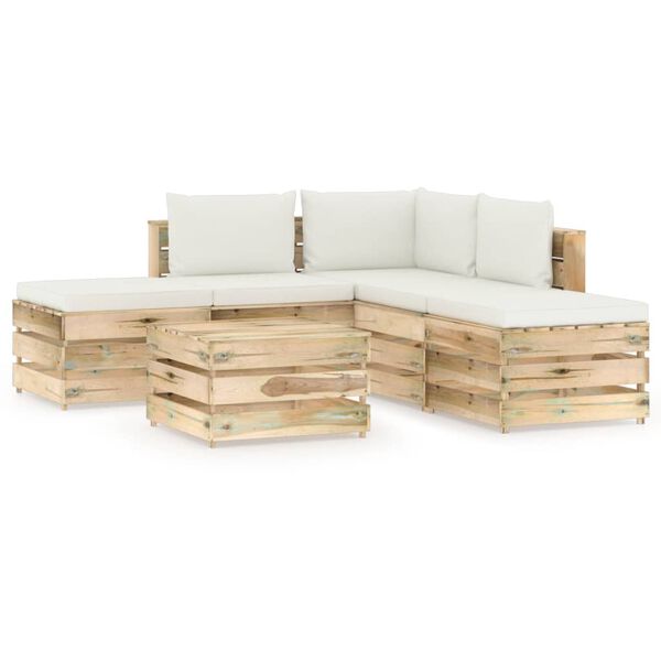 vidaXL Salon de jardin 6 pcs avec coussins Bois impr&eacute;gn&eacute; de vert