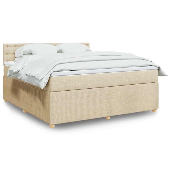 vidaXL Sommier &agrave; lattes de lit avec matelas Cr&egrave;me 180x200 cm Tissu