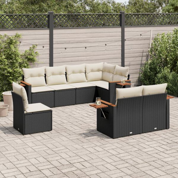 vidaXL Salon de jardin 8 pcs avec coussins noir r&eacute;sine tress&eacute;e