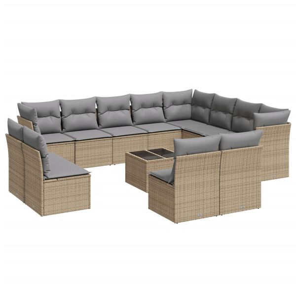vidaXL Salon de jardin avec coussins 13 pcs beige r&eacute;sine tress&eacute;e