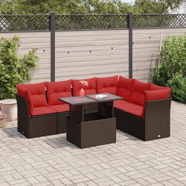 vidaXL Salon de jardin avec coussins 7 pcs marron résine tressée acacia