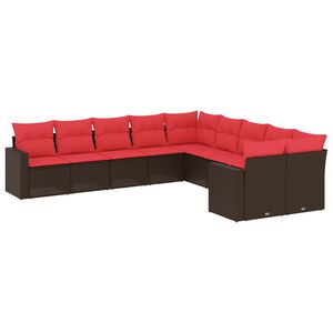 vidaXL Salon de jardin 10 pcs avec coussins marron r&eacute;sine tress&eacute;e
