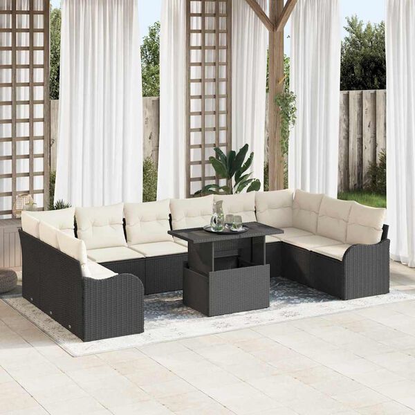 vidaXL Ensemble de canap&eacute; de jardin 11 pcs Noir Poly Rattan