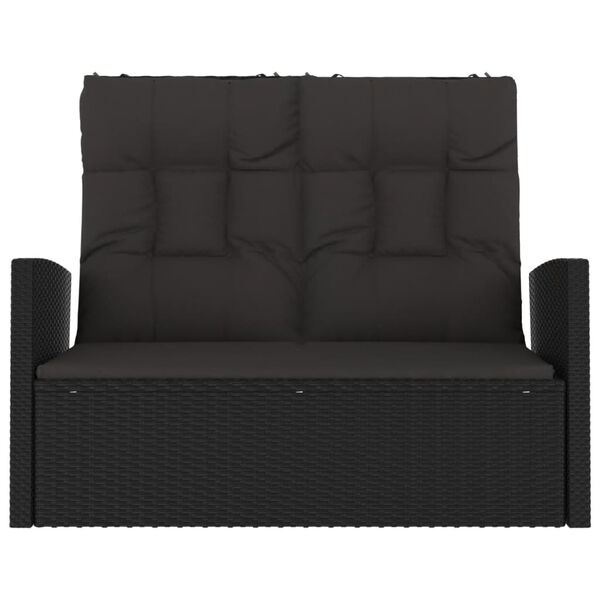 vidaXL Banc de jardin inclinable et coussins noir 118cm résine tressée