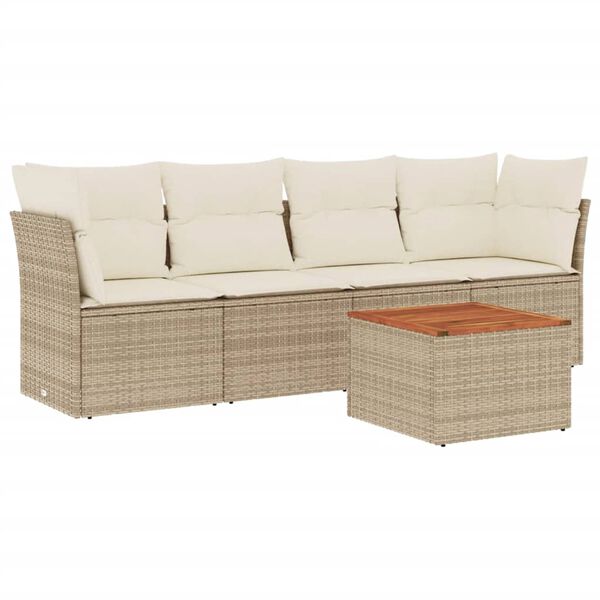 vidaXL Salon de jardin avec coussins 5 pcs beige r&eacute;sine tress&eacute;e