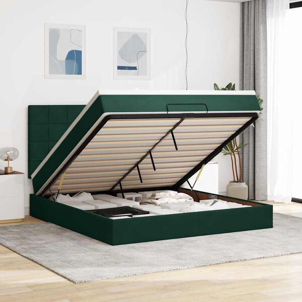 vidaXL Cadre de lit ottoman avec matelas vert foncé 160x200 cm velours
