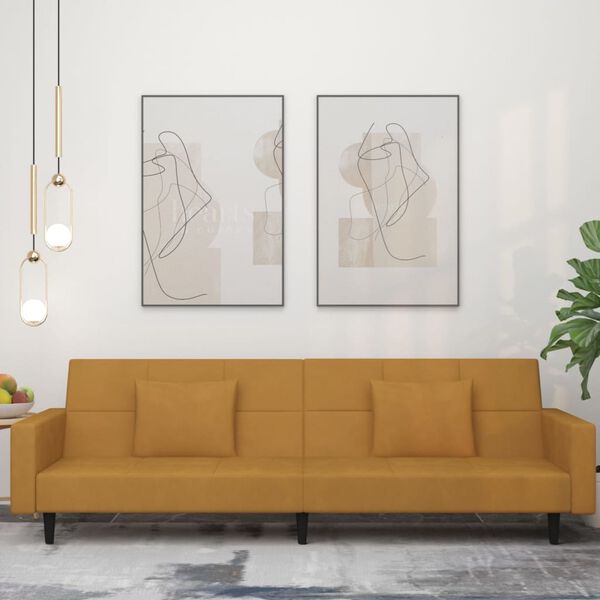 vidaXL Canap&eacute;-lit &agrave; 2 places avec deux oreillers Marron Velours