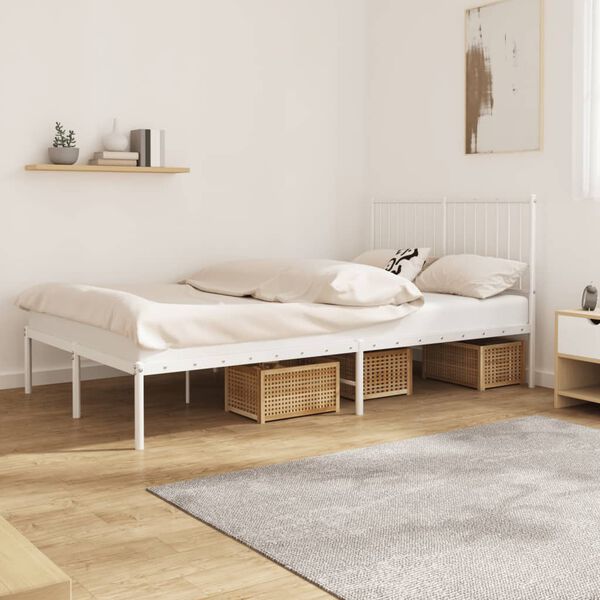 vidaXL Cadre de lit m&eacute;tal sans matelas et t&ecirc;te de lit blanc 120x190 cm