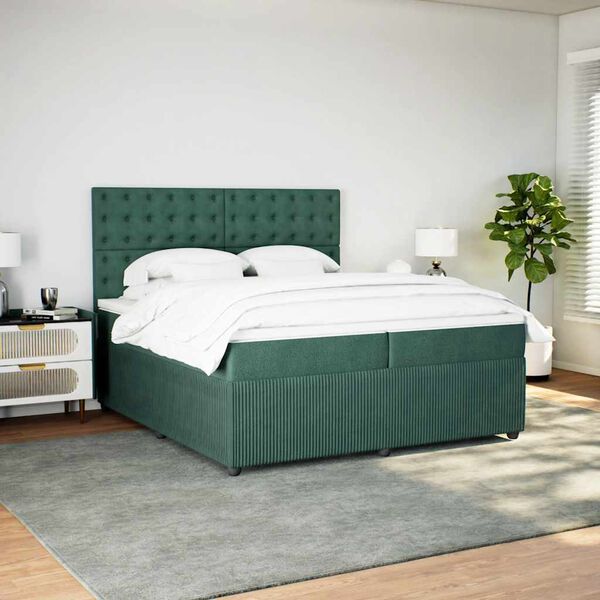 vidaXL Sommier &agrave; lattes de lit et matelas Vert fonc&eacute; 200x200cm Velours