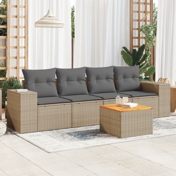 vidaXL Salon de jardin avec coussins 5 pcs beige r&eacute;sine tress&eacute;e
