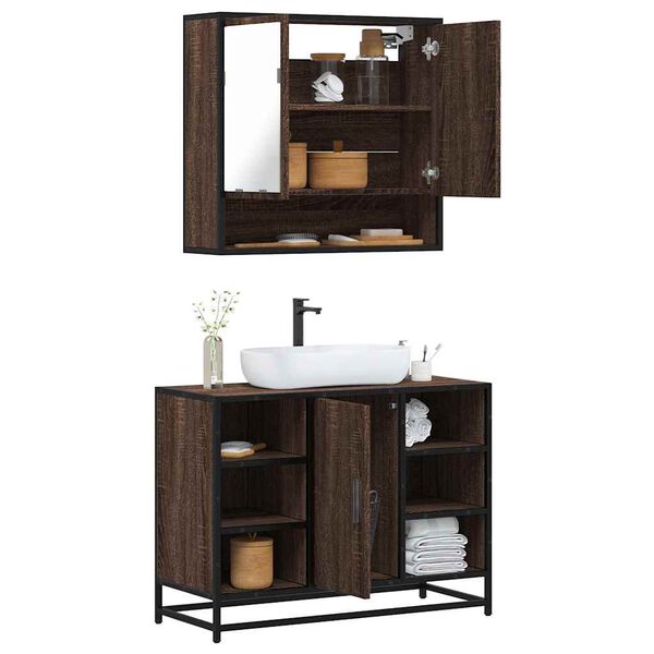 vidaXL Ensemble de meubles de salle de bain 2 pcs Ch&ecirc;ne marron