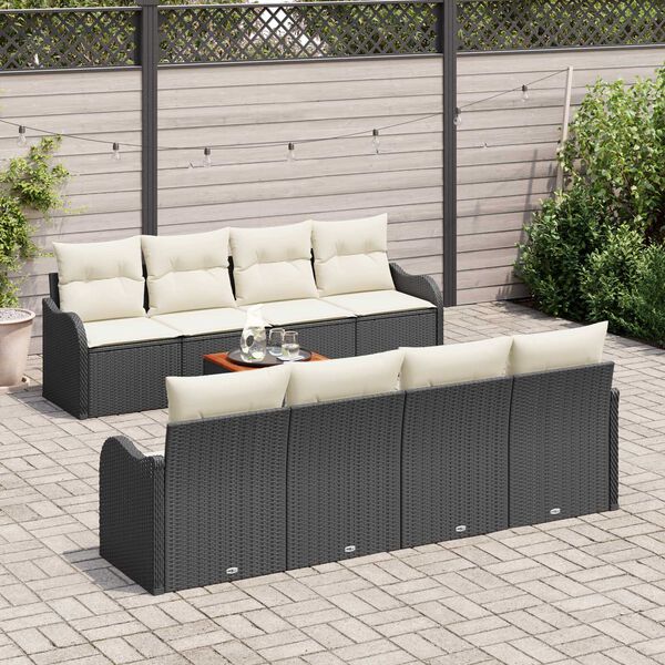 vidaXL Ensemble de canap&eacute; de jardin avec coussin 9 pcs Noir polyrotin