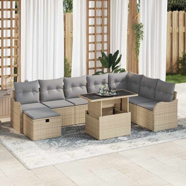 vidaXL Ensemble de canap&eacute; de jardin 9 pcs Beige Poly rotin