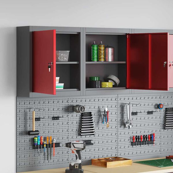 vidaXL Armoire &agrave; outils avec &eacute;tag&egrave;re Rouge et Gris 50 x 20 x 55 cm