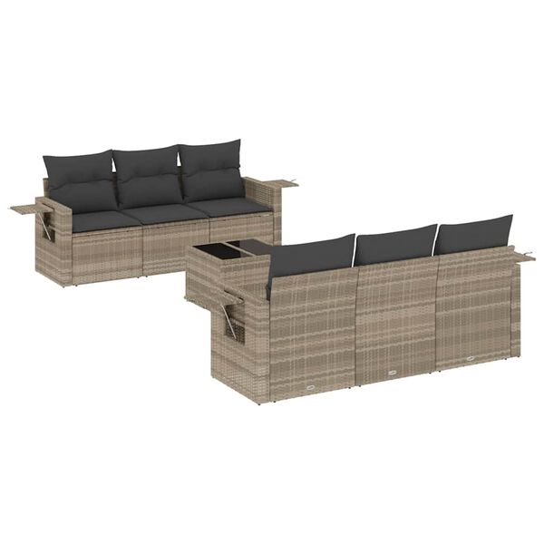 vidaXL Salon de jardin avec coussins 7 pcs gris clair r&eacute;sine tress&eacute;e