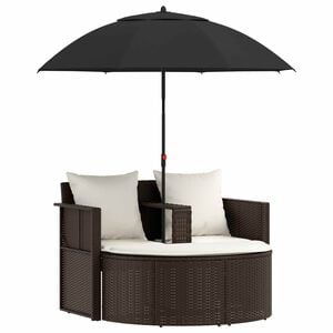 vidaXL Lit de jardin avec parasol Marron R&eacute;sine tress&eacute;e