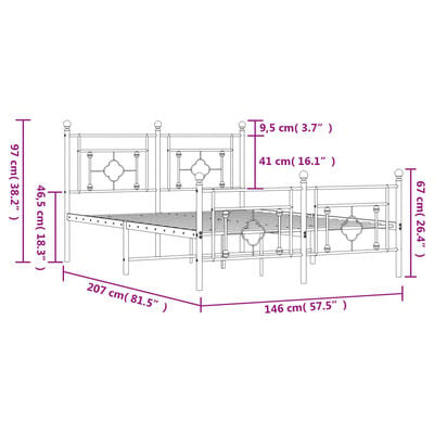 vidaXL Cadre de lit métal sans matelas et pied de lit blanc 140x200 cm