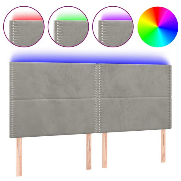 vidaXL T&ecirc;te de lit &agrave; LED Gris clair 200x5x118/128 cm Velours