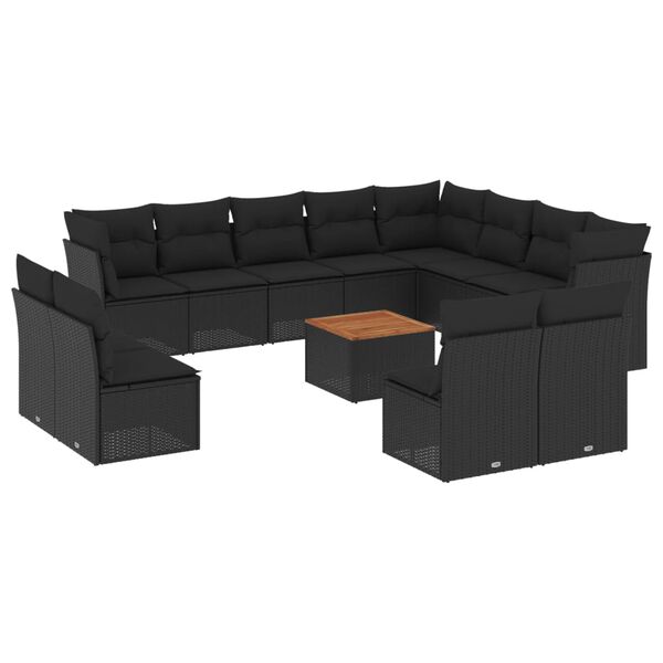 vidaXL Salon de jardin avec coussins 13 pcs noir r&eacute;sine tress&eacute;e