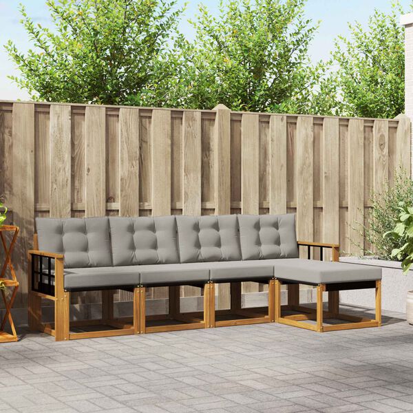 vidaXL Ensemble de canap&eacute;s d'ext&eacute;rieur 5 pcs Gris Naturel et Clair