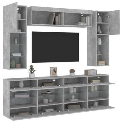 vidaXL Ensemble de meubles TV muraux 6pcs et lumières LED gris béton