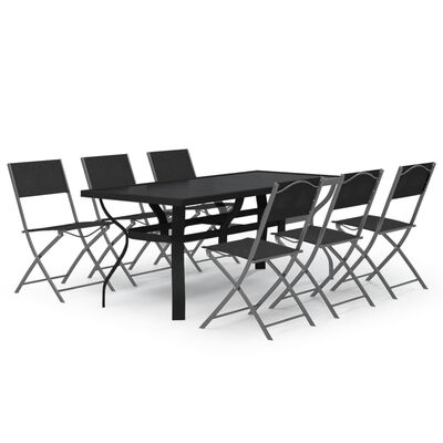 vidaXL Ensemble à manger de jardin 7 pcs Gris et noir