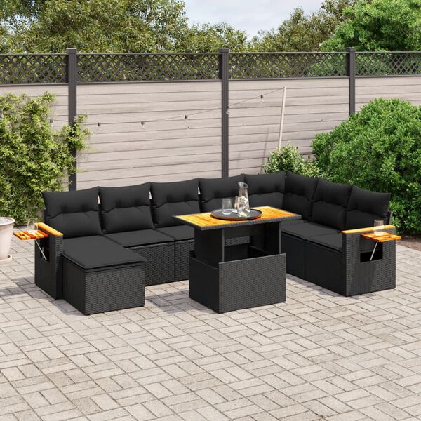 vidaXL Salon de jardin 9 pcs avec coussins gris r&eacute;sine tress&eacute;e