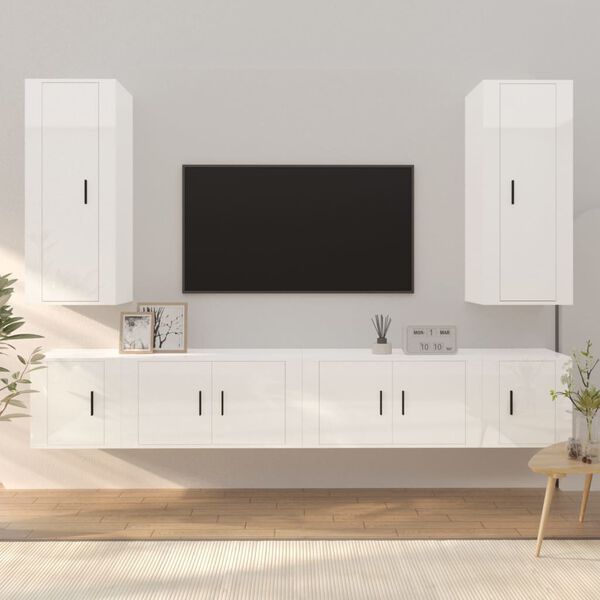 vidaXL Ensemble de meubles TV 6 pcs Blanc brillant Bois d'ing&eacute;nierie